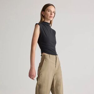 NWT QUINCE Stretch Cotton Jersey Sleeveless Mock Neck Top XL Black 4622